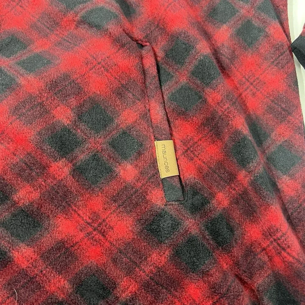 Maurices Sweater Womens XL Red Plaid Fleece Quilted Pullover Holiday Winter Farm - Picture 3 of 13